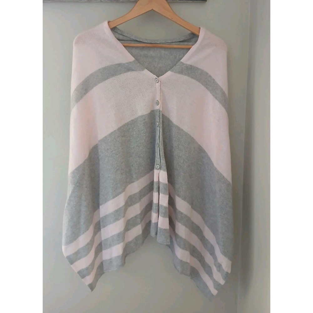 27 Miles Malibu Cashmere Poncho Cardigan One Size Striped Button Up Quiet Luxury